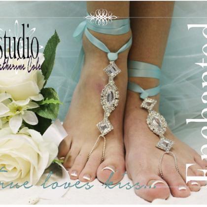 Enchanted Bride Rhinestone Silver Barefoot Sandals..