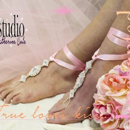 Enchanted Bride Rhinestone Silver Barefoot Sandals..