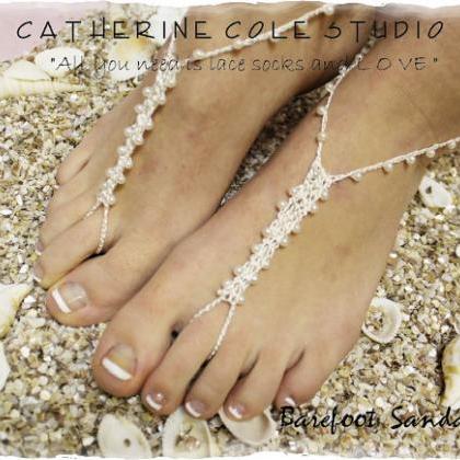 Petite Pearl Cream Barefoot Sandals Handmade..