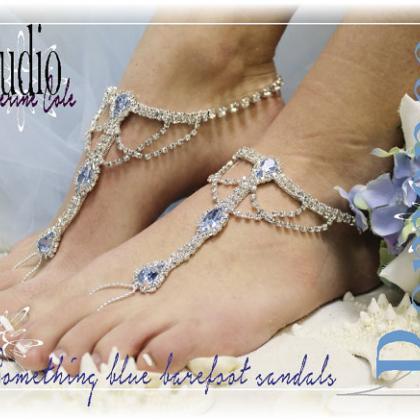 Something Blue Rhinestone Silver Barefoot Sandals..