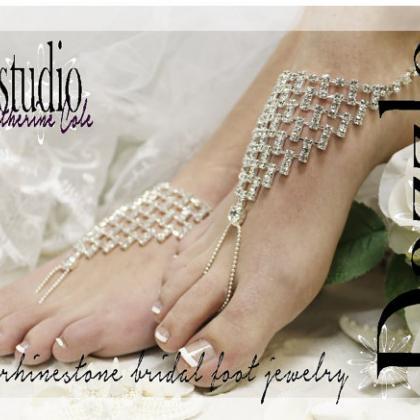 Dazzling Bride Rhinestone Silver Barefoot Sandals..