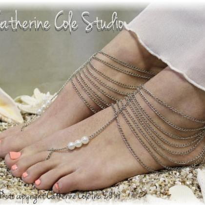 Grecian Goddess Silver Womens Barefoot Sandals..
