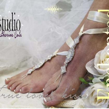Enchanted Bride Rhinestone Silver Ivory #barefoot..