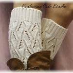 Cream Basic Open Crochet Knit Leg Warmers / Womens..