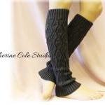 Charcoal Basic Open Crochet Knit Leg Warmers /..
