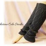 Charcoal Basic Open Crochet Knit Leg Warmers /..