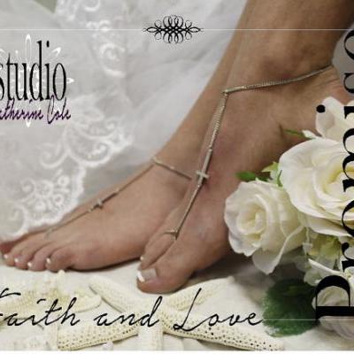 A PROMISE of FAITH Silver Cross Barefoot wedding sandals womens christian foot jewelry beach footless sandles Catherine Cole Studio BF10