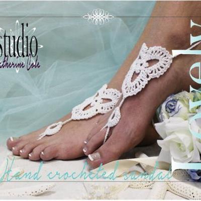LOVELY LACE white handmade crochet barefoot sandals foot jewelry destination beach wedding bridesmaids bridal Catherine Cole Studio BF6