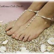 PEARL Bridal Barefoot sandals pearl beading great for beach wedding summer slave sandals foot jewelry resort wear Catherine Cole BF5