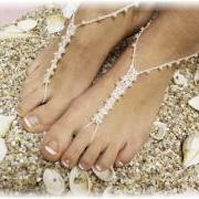 PETITE PEARL 1 pr. handmade crochet Barefoot sandals beachwear pearl beading beach wedding summer sandals foot jewelry Catherine Cole BF4