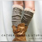 NORDIC WOODS Alpine Brown tweed Lace Boot Socks, Scandinavian sophistication for all boot styles Made in America by Catherine Cole BKS2BL