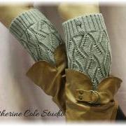 SILVER GREY Open crochet knit leg warmers LW18 / womens knit pattern great with cowboy boots by Catherine Cole Studio legwarmers
