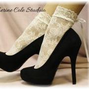 .WHITE Baby doll Lace socks for heels retro 80