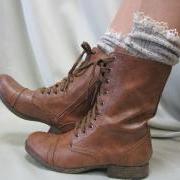 MISS TORI Oatmeal Lace Boot Socks, The socks your cowboy, combat boots can't live without, Made in America by Catherine Cole Studio SLX204L