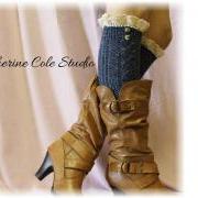 DENIM Nordic Lace Boot Sock -Something special for your tall boots tweed cable knit long over the knee socks w/ 2 buttons, Catherine ColeFrom CatherineColeStudio