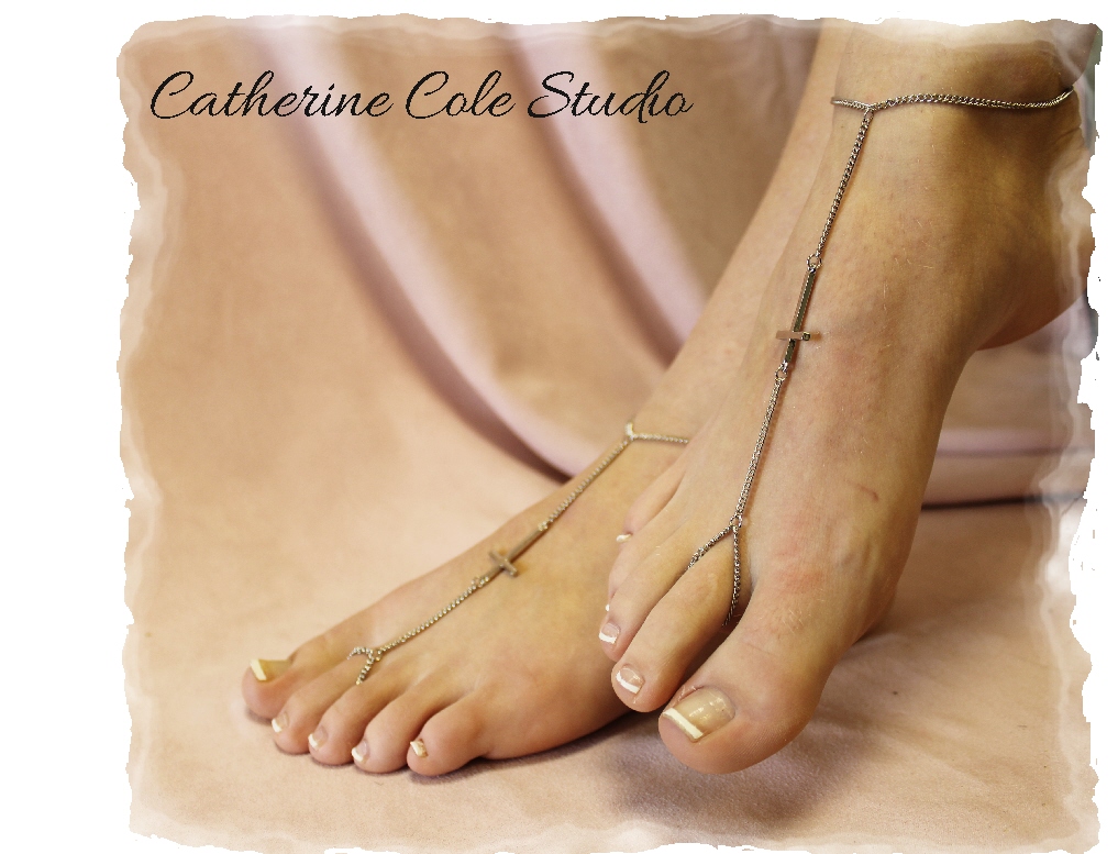Silver Sideways Cross Barefoot Sandals Great For Summer 1 Pr. Slave Sandals Beach Christian Foot Jewelry Catherine Cole Studio Bf10