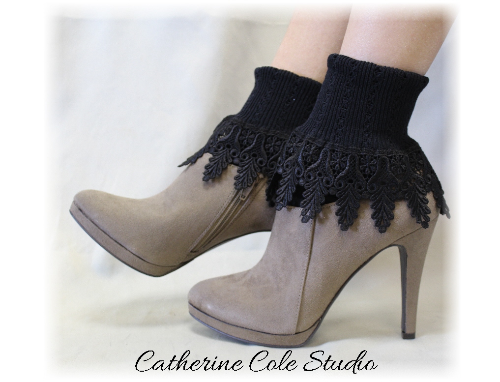 My Signature Lace Sock In Black Noir, Splendor And Luxury For Your Feet, My Exclusive Design, Made In America By Catherine Cole Studio Slc2