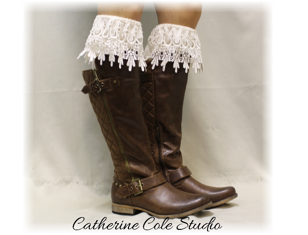 Divine Elegance In Ivory, Laciest, Most Elegant Lace Boot Sock Ever, A Wow Factor Boot Sock, Made In America By Catherine Cole Studio Bks3