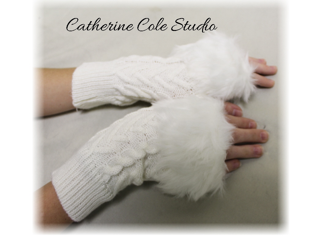 Snuggle Love Fur Trimmed Snowball White Fingerless Gloves Arm Warmers Great For Stocking Stuffers Holiday Gifts Under 20 By Catherine Cole Studio