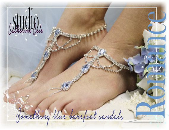 Something Blue Rhinestone Silver Barefoot Sandals Wedding Shoes Bridal Bridesmaid Beach Wedding Shoe Foot Jewelry Catherine Cole Studio Sj4