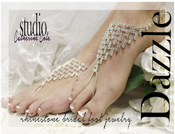 Dazzling Bride Rhinestone Silver Barefoot Sandals Wedding Shoes Bridal Bridesmaid Beach Wedding Shoe Foot Jewelry Catherine Cole Studio Sj6