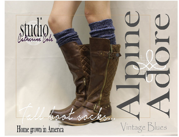 Alpine Adore In Vintage Blues Tall Boot Socks Knit Boot Socks Womens Socks Tweed Socks Leg Warmers Tall Socks Catherine Cole Studio Bks0