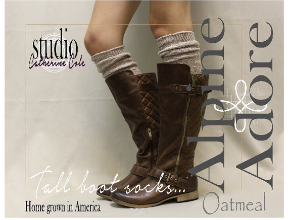 Alpine Adore Oatmeal Boot Socks Tall Boot Socks Knit Boot Socks Womens Socks Tweed Socks Leg Warmers Tall Socks Catherine Cole Studio Bks0