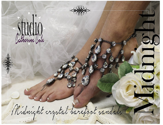 Midnight Crystal Barefoot Sandals Foot Jewelry Wedding Shoes Bridal Barefoot Beach Wedding Footless Sandles By Catherine Cole Studio Sj5