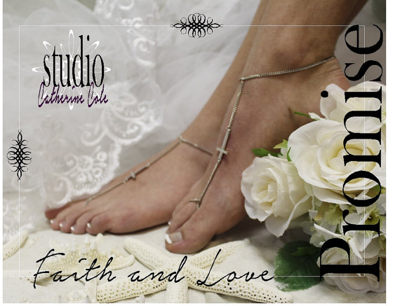 A Promise Of Faith Silver Cross Barefoot Wedding Sandals Womens Christian Foot Jewelry Beach Footless Sandles Catherine Cole Studio Bf10