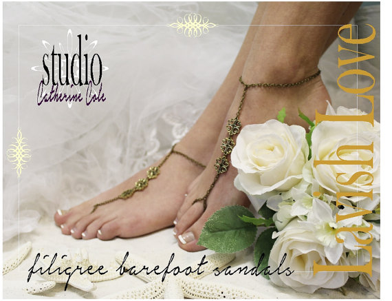Lavish Love Barefoot Sandals Bronze Filigree Destination Beach Weddings Bridesmaids Footless Sandles Foot Jewelry Catherine Cole Studio Bf15