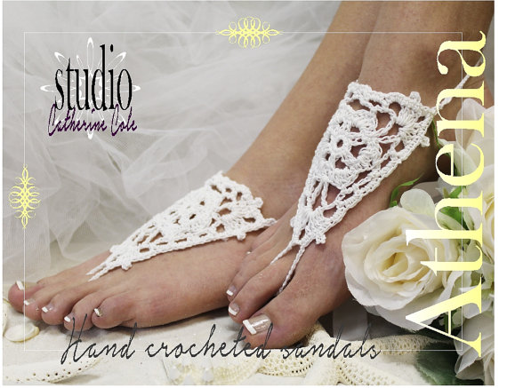 Athena Crochet Barefoot Sandals Handmade Bridesmaids Footless Sandles Beach Wedding Slave Sandals Foot Jewelry Catherine Cole Bf2