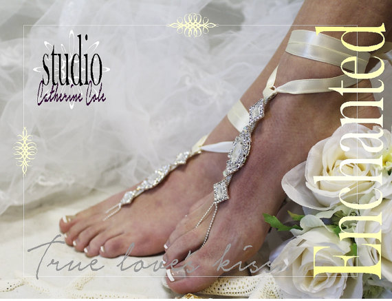 Enchanted Bride Rhinestone Silver Ivory #barefoot Sandals