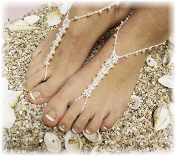 Petite Pearl 1 Pr. Handmade Crochet Barefoot Sandals Beachwear Pearl Beading Beach Wedding Summer Sandals Foot Jewelry Catherine Cole Bf4