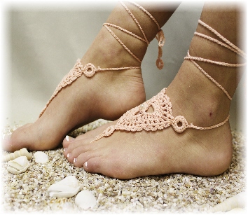 A Perfect Peach Barefoot Sandals Handmade Cotton Beachwear Yoga Beach Wedding Summer Sandals Foot Jewelry Resort Wear Catherine Cole Bf-3