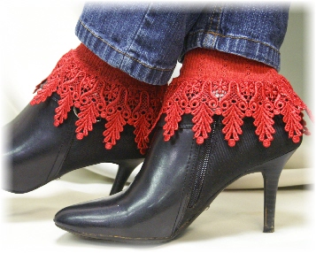 My Signature Lace Sock - Long Red Venise Lace Cuff Socks Womens - Catherine Cole Studio - Victorian Lace Boot Socks Made In Usa (slc2)from