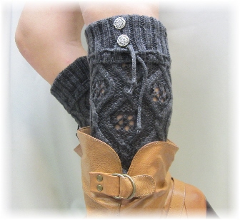 Thick Knit Open Pattern Knit Cuff Leg Warmers In Charcoal Lace Buttons Legwarmers Catherine Cole Studio