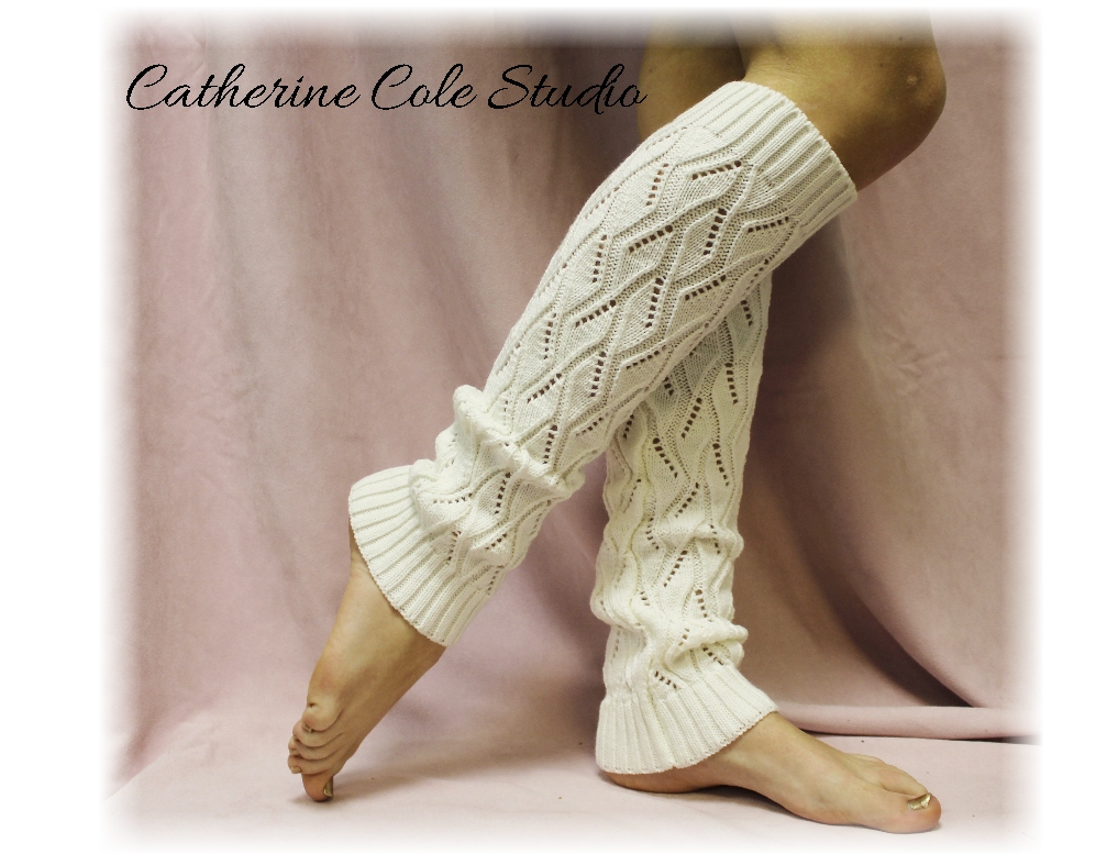 Cream Basic Open Crochet Knit Leg Warmers / Womens Knit Pattern Great With Cowboy Boots By Catherine Cole Studio Legwarmers