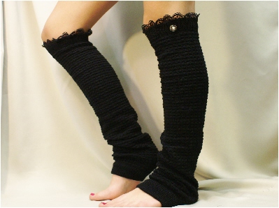 Dancer Ballerina Yoga Extra Long Leg Warmers Womens -black Popcorn Texture, Lace Buttons By Catherine Cole Studio Legwarmers