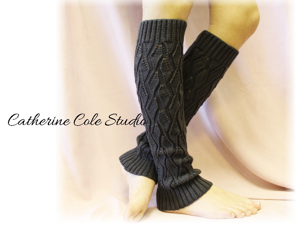 Charcoal Basic Open Crochet Knit Leg Warmers / Womens Knit Pattern Great With Cowboy Boots Lw0 Catherine Cole Studio Legwarmers