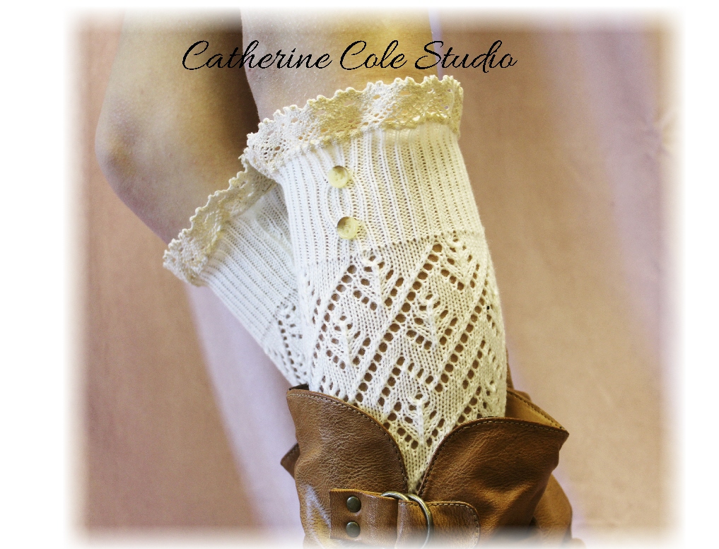 Cream Pointelle Lace 2 Button Legwarmers Catherine Cole Studio Lw29