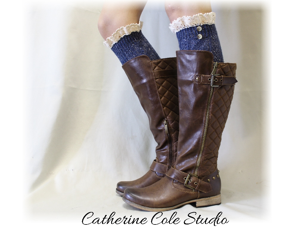 Denim Nordic Lace Boot Sock -something Special For Your Tall Boots Tweed Cable Knit Long Over The Knee Socks W/ 2 Buttons, Catherine Colefrom